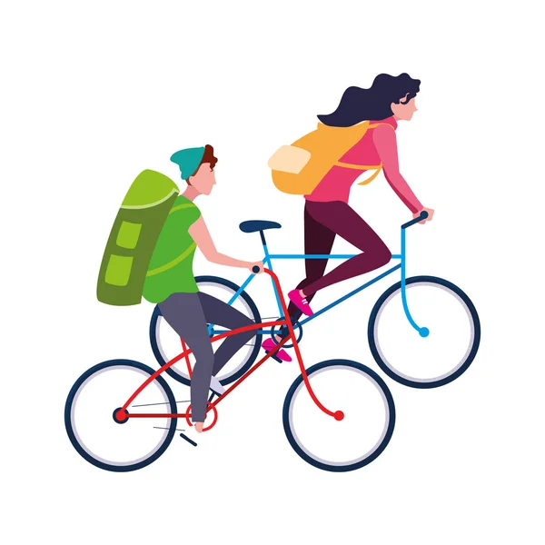 Homme et femme à vélo — Image vectorielle