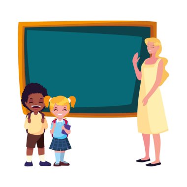 okul erkek ve kız öğrenciler ile öğretmen kadın