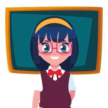 tebeşir tahtası ile gülümseyen okul kız