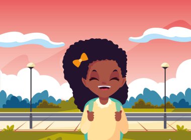 parkta çanta ile okul kız