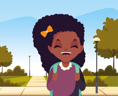 parkta çanta ile okul kız