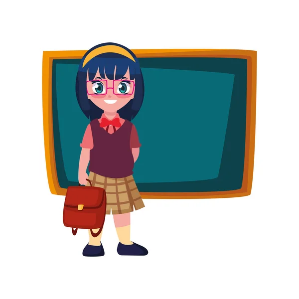 Χαμογελαστή κορίτσι σχολείο με μαυροπίνακα — Διανυσματικό Αρχείο
