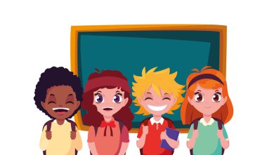 okul erkek ve kız öğrenciler tebeşir tahtası