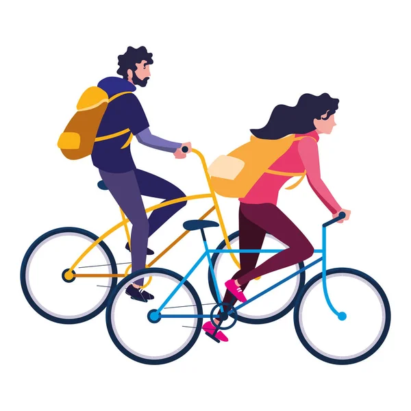 Homem e mulher andando de bicicleta — Vetor de Stock
