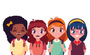 sırt çantası ile okul kız grubu