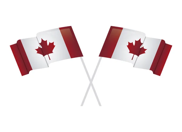 Flags of canada patriotic in stick crossed — Stock Vector