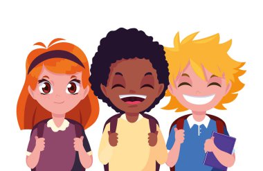 çanta tebeşir ile üç okul erkek ve kız