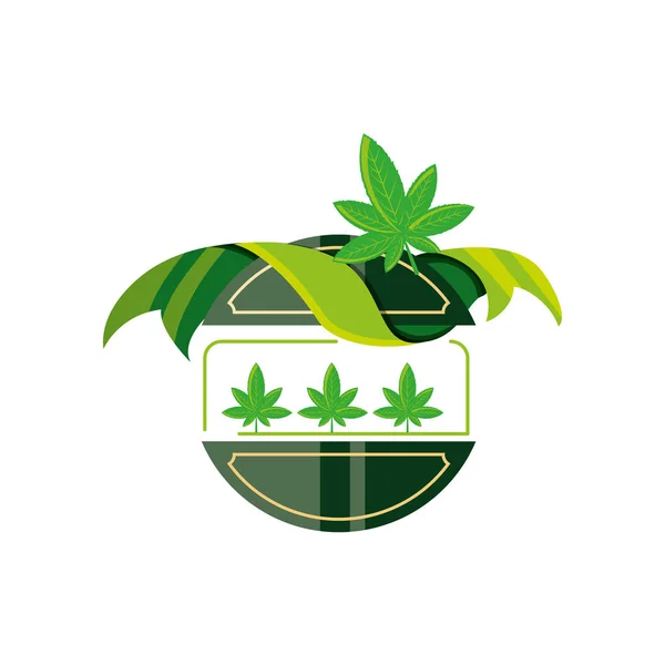 Autocollant avec plante de feuille de cannabis — Image vectorielle