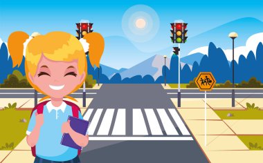 şehir caddesinde çanta ile okul kız