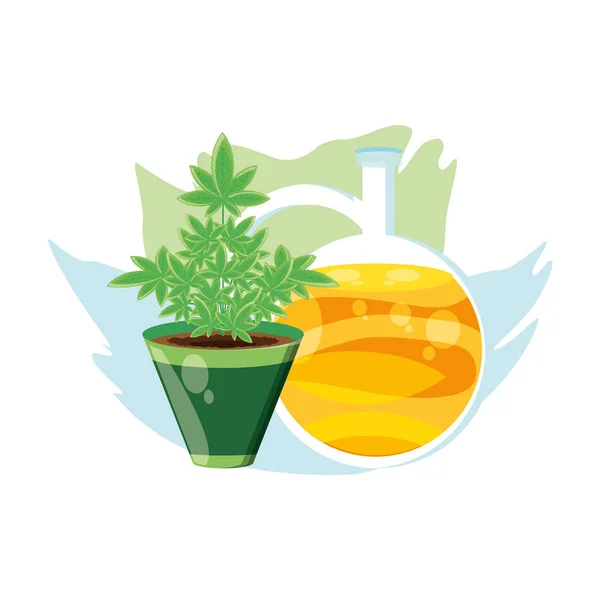 Cannabis leaf plant with oil jar — Stock Vector