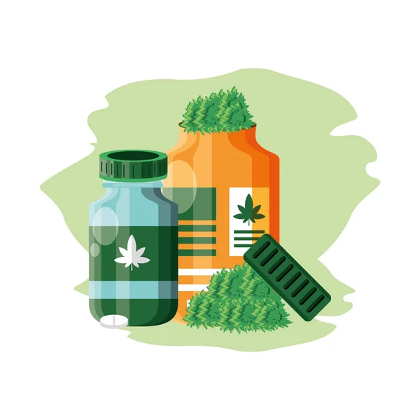 Bottiglie di cannabis medicinali icone — Vettoriale Stock