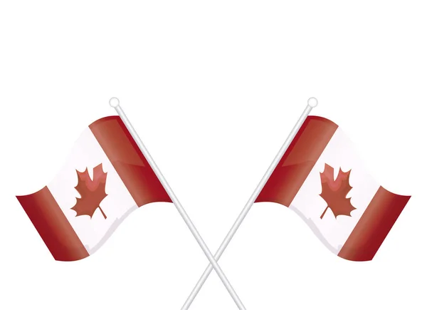 Flags of canada patriotic in stick crossed — Stock Vector