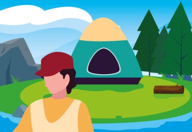 adam kamp çadır nehir orman manzara