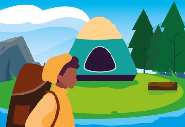 adam kamp çadır nehir orman manzara