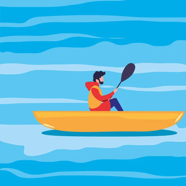 Hombre remando en el barco del río — Vector de stock