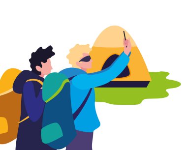 çadır kamp yürüyüş ile erkekler