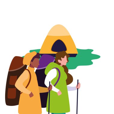 çadır kamp yürüyüş ile erkek ve kadın