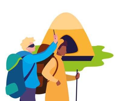 çadır kamp yürüyüş ile erkekler