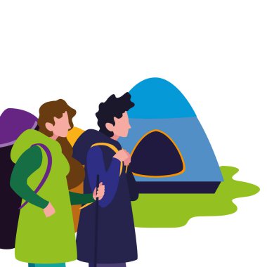 çadır kamp yürüyüş ile erkek ve kadın