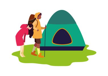 çadır kamp yürüyüş ile erkek ve kadın