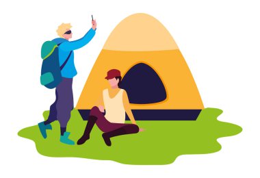 çadır kamp yürüyüş ile erkekler