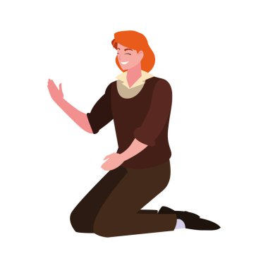 beyaz arka plan üzerinde dizlerinin üzerinde adam