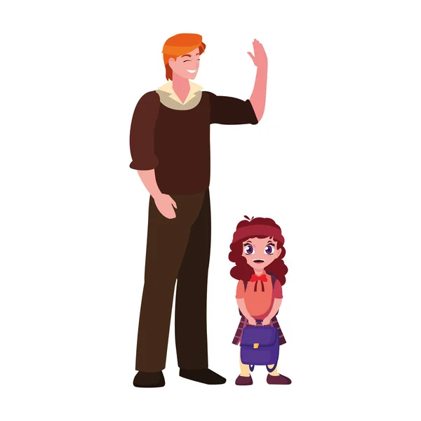 Papa avec étudiant fille retour à achool — Image vectorielle