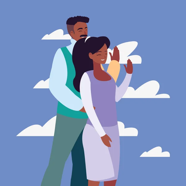 Pareja juntos personajes al aire libre fondo — Vector de stock