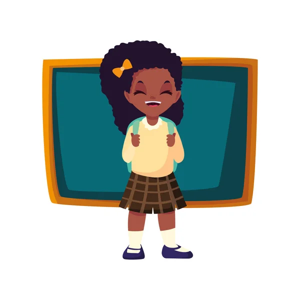 Sorrindo menina da escola com quadro-negro — Vetor de Stock