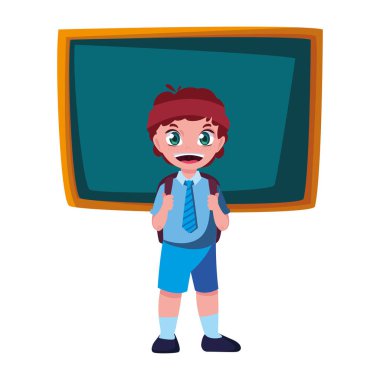 tebeşir tahtası ile gülümseyen okul çocuğu