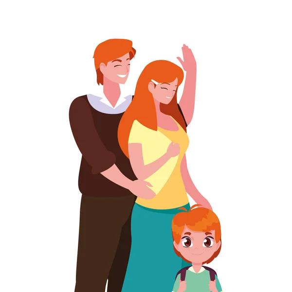 Eltern mit Schuljungen-Vektor-Illustration — Stockvektor