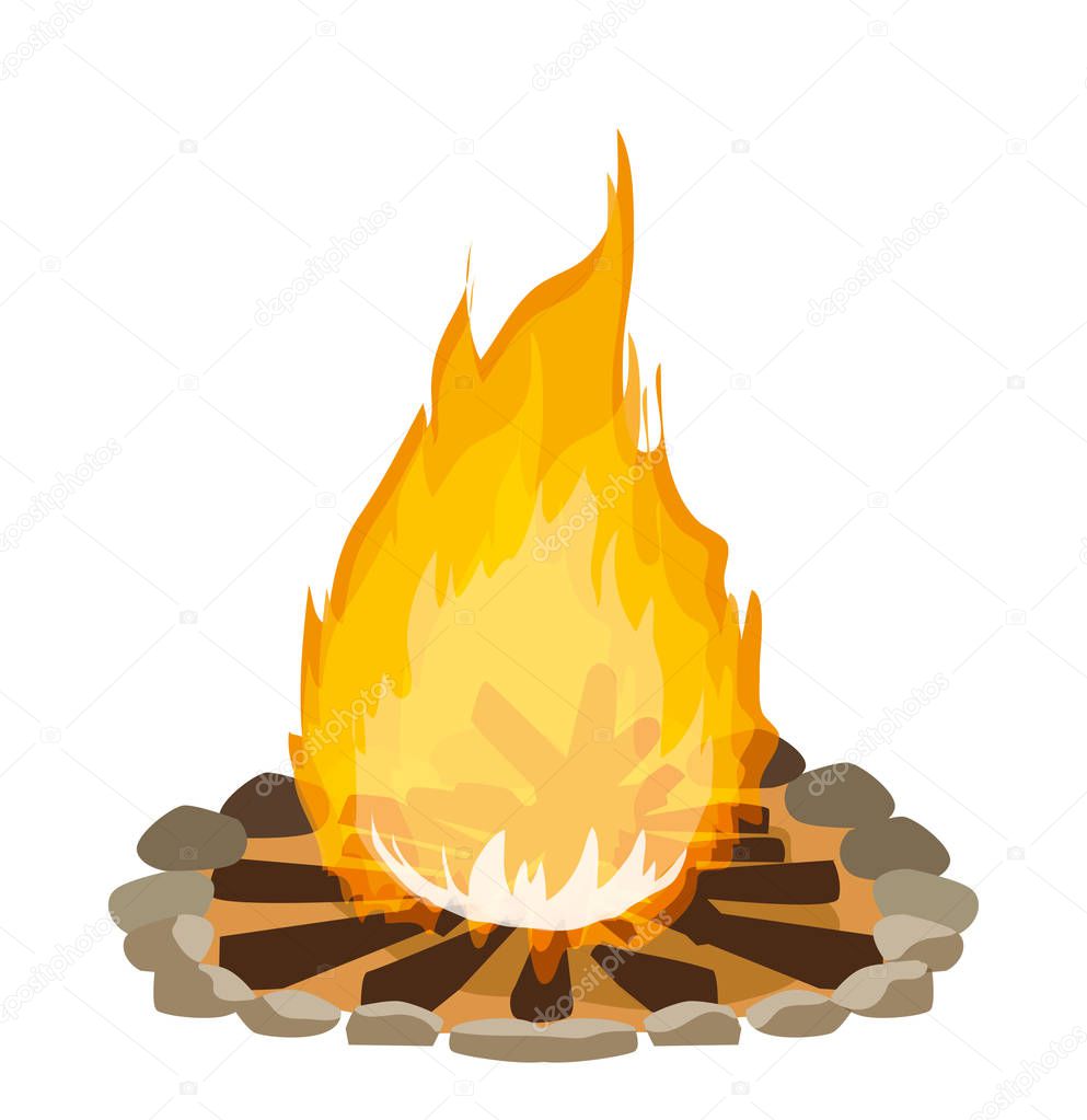 campfire wooden trunk flame vector ilustration