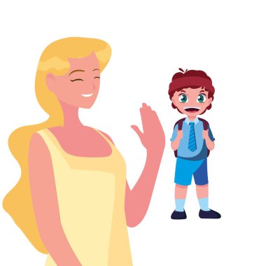 kadın ve öğrenci çocuk okula geri