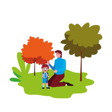 baba ve erkek öğrenci okula geri açık havada