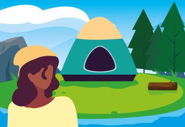 kadın kamp çadır nehir orman manzara