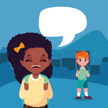 öğrenci erkek ve kız okula geri konuşurken