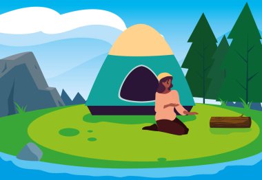 çadır kamp yürüyüş ile kadın