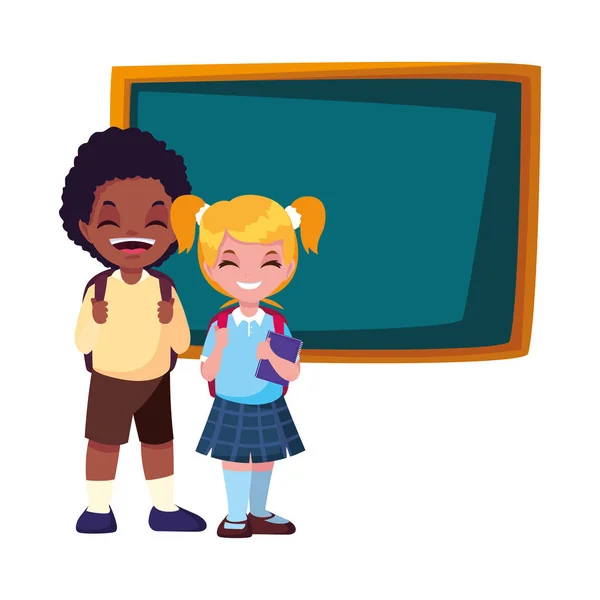 Školní chlapec a dívka s chalkankou — Stockový vektor