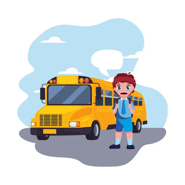 Student pojke och busstransport tillbaka till skolan — Stock vektor