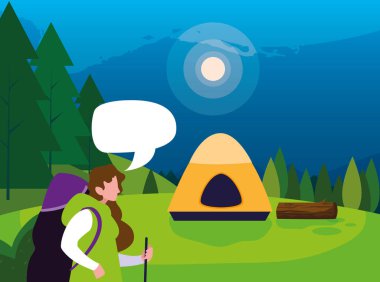 kadın kamp çadır orman ağaçları alan