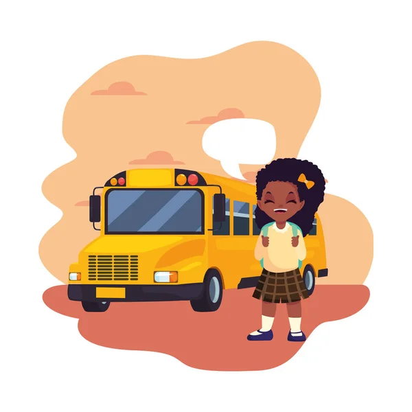 Estudante menina com ônibus de volta para a escola —  Vetores de Stock