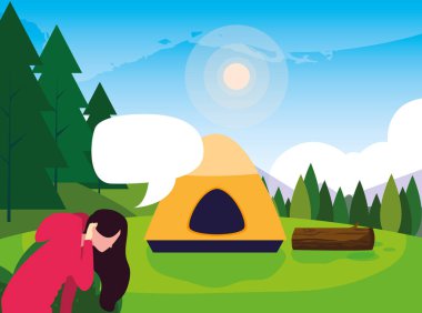 kadın kamp çadır orman ağaçları alan