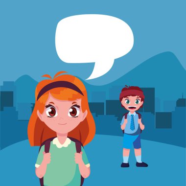 öğrenci erkek ve kız okula geri konuşurken