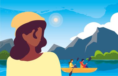 gezgin kadın ve insanlar sandal manzara