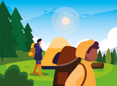 erkekler kamp çadır orman gövde güneş ışığı