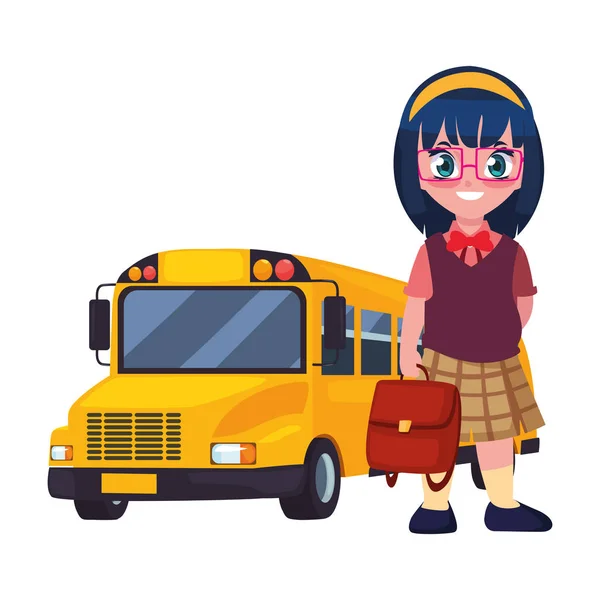 Студентка с автобусом обратно в школу — стоковый вектор