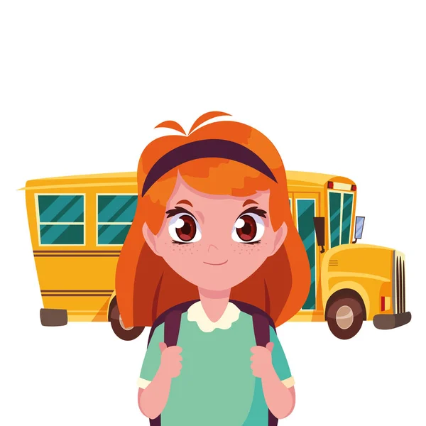 Estudiante chica con autobús de vuelta a la escuela — Vector de stock