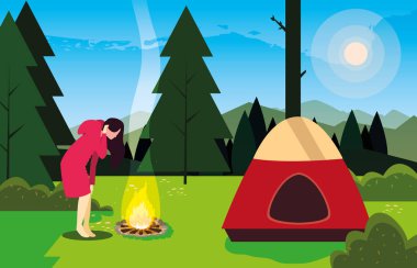 yürüyüş kadın kamp çadır ı şenlik ateşi orman dosyalandı