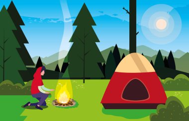 yürüyüş adam kamp çadır ı şenlik ateşi orman dosyalandı