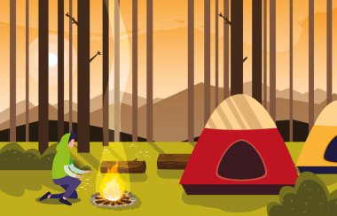 adam kamp ateşi orman çadırı